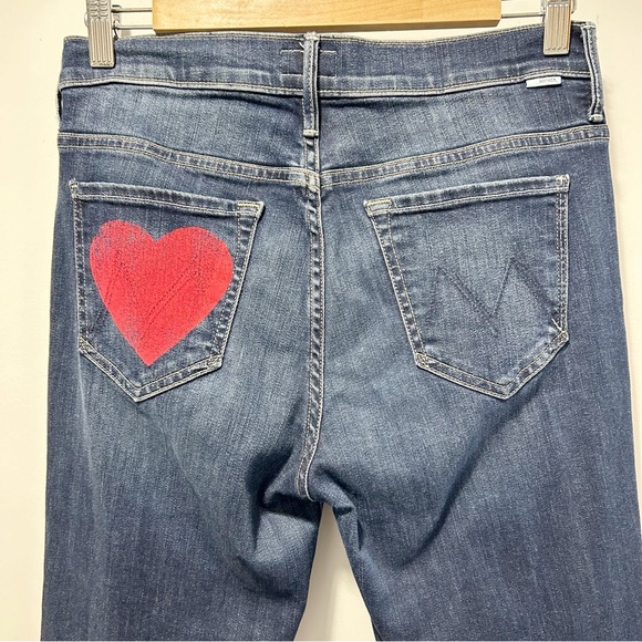 MOTHER Women's Boot Cut Jeans - Blue with Red Heart - Picture 7 of 16